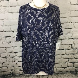NWT LULAROE Irma Elegant Top Navy/ Silver Feathers